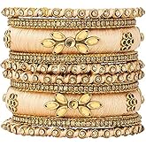 Aheli Peach Silk Thread 2.8" Bangle Set Chuda Indian Traditional Wedding Fashion Jewelry for Women