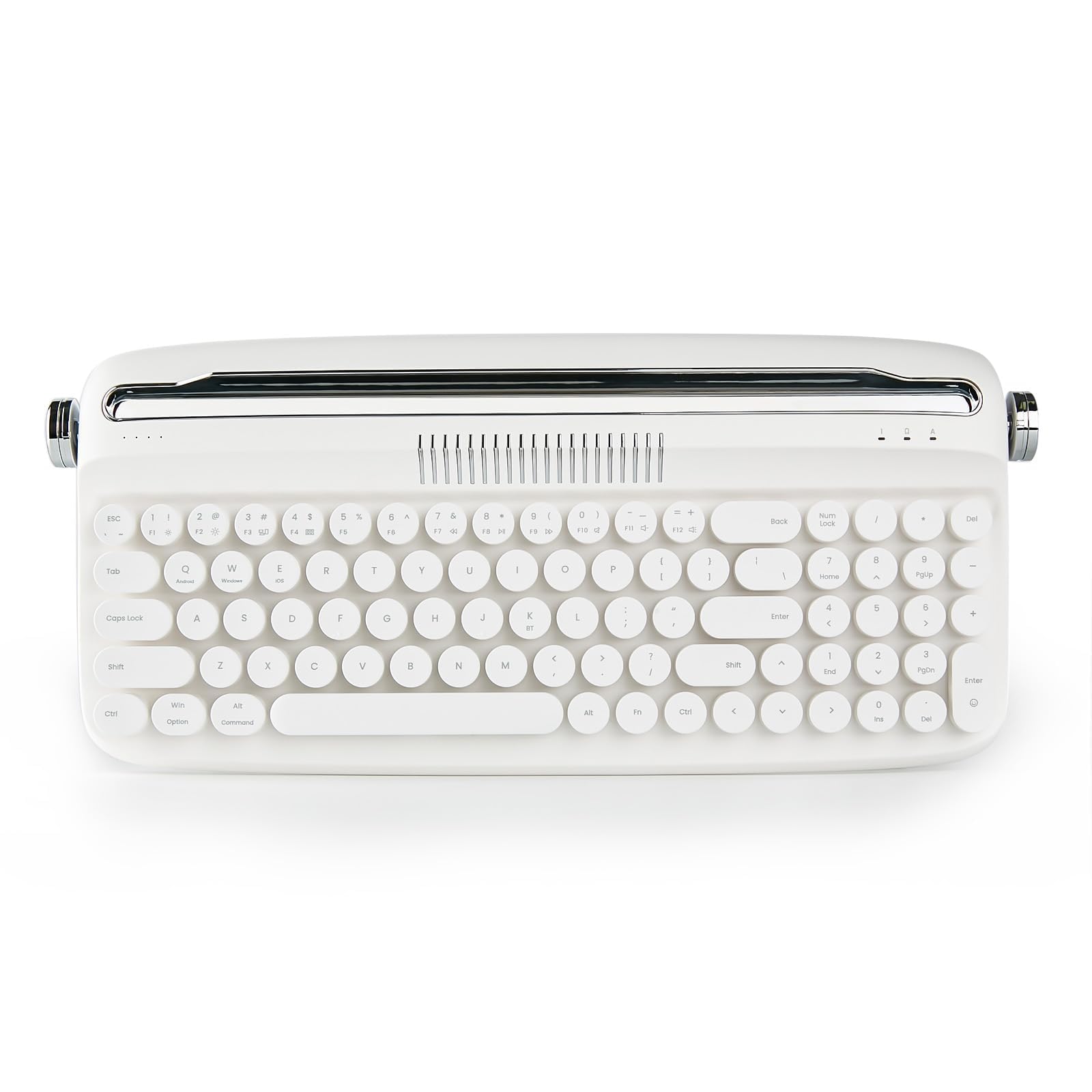 Photo 1 of YUNZII Upgraded Wireless Keyboard, Retro Keyboard Typewriter Style with Integrated Stand, USB-C/Bluetooth Keyboard with Cute Round Keycaps for Multi Device for Win/Mac (B309, Snow White)