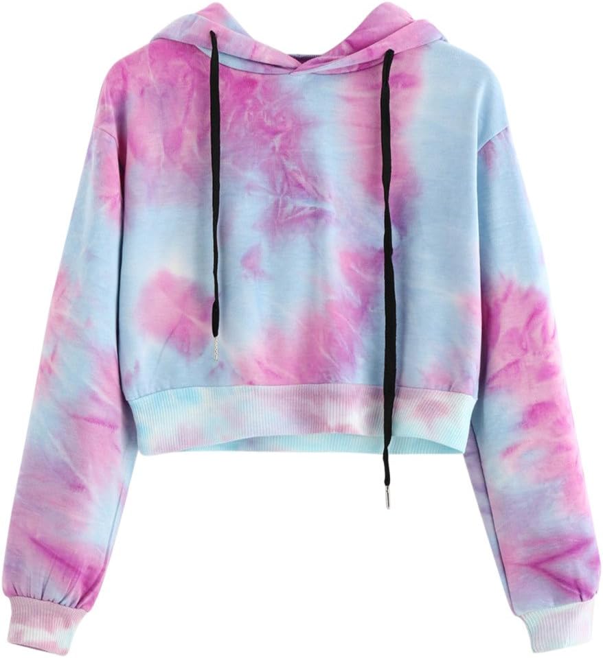 NarZhou Women Teen Girls Cotton Cute Crop Top Croptop Printed Hoodie Pullover Top Sweatshirt