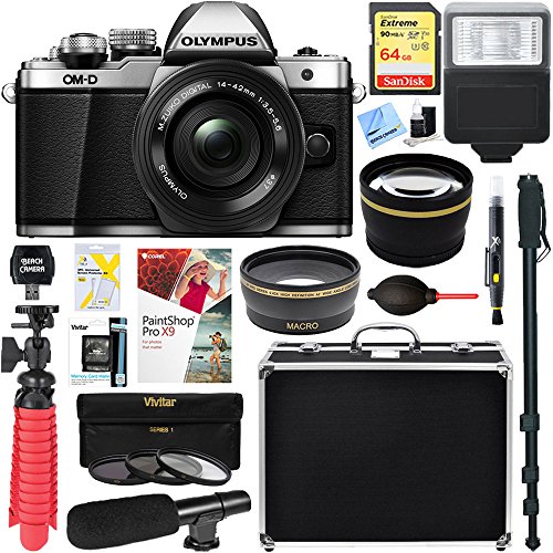 Olympus-OM-D-E-M10-Mark-II-Mirrorless-Digital-Camera-with-14-42mm-EZ-Lens-Silver-64GB-Memory-Microphone-Deluxe-Accessory-Bundle
