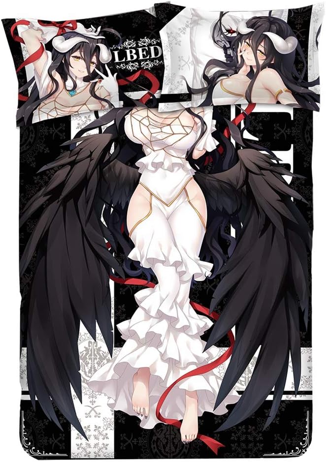 MXDZA Japanese Anime Overlord Albedo Otaku Bedding Linen Bedding Set Bed Sheet or Duvet Cover with Two Pillow Cases