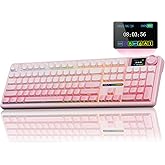 AULA F108 PRO - Wireless Mechanical Keyboard with Screen & Knob,Full Size Keyboard with 8000mAh Battery,Pre-lubed Switches,Side Printed PBT Keycaps,RGB Backlit Hot Swappable Custom Pink Keyboards