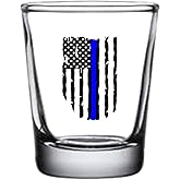 Rogue River Tactical Thin Blue Line Tattered Flag Shot Glass Gift For Police Officer Law Enforcement Gift Idea