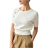 GORGLITTER Women's Button Up Short Sleeve Cropped Sweater Crew Neck Cozy Knitwear Fall Going Out Tops