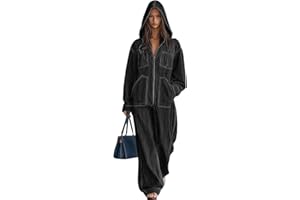 TACSTRUN Women's Denim Jumpsuit Long Sleeve Hooded Zip Up One Piece Casual Loose Fit Jean Romper with Pockets