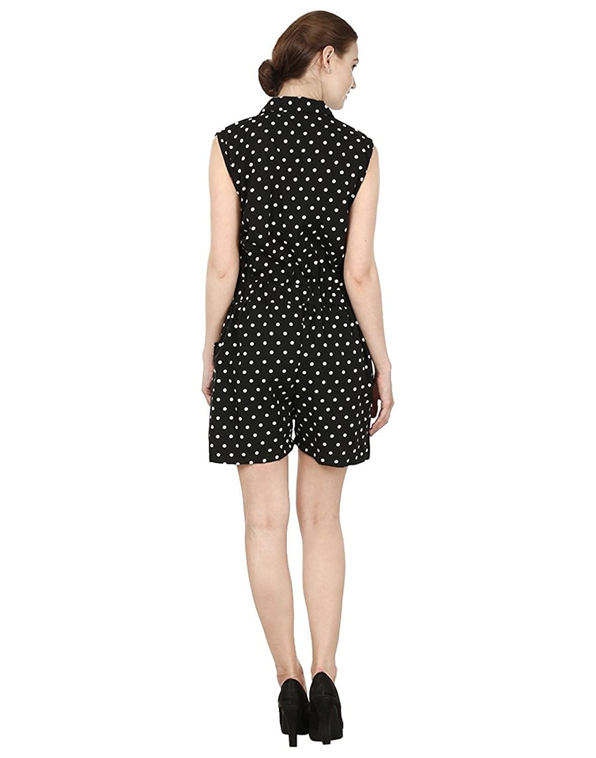 my swag women dots printed collared sleeveless jumpsuit