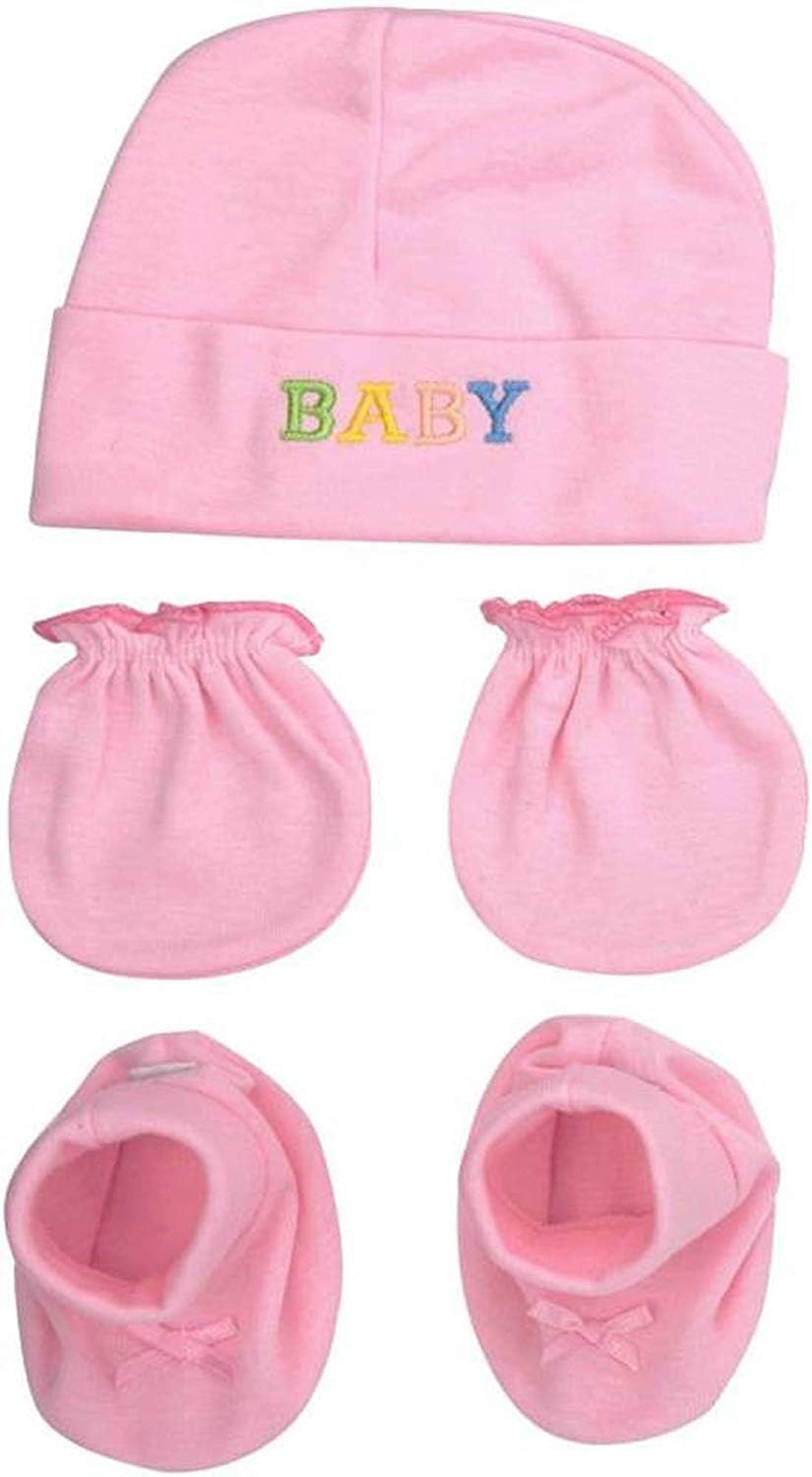 ONLINE CHOICE Soft Cotton Infant Unisex Baby Cap, Booties & Mittens Set, 0-3 Months