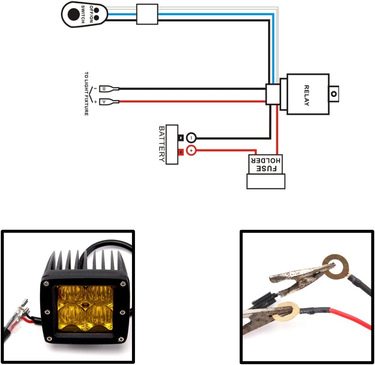 Senlips Light Bar Universal Wiring Harness, 10ft 12V 40A Wiring Harness Kit, Relay ON/OFF Mouse Switch for Off Road Led Bar Driving Fog Lamp within 300watt(1 lead): Automotive