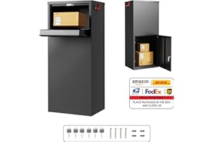 Merapi Package Delivery Box for Outside, 43.3" x 18.3" x 14.0" Cold-Rolled Steel Delivery Box for Packages, Anti-Theft Lockable Parcel Drop Boxes for Porch, House, Curbside, Black