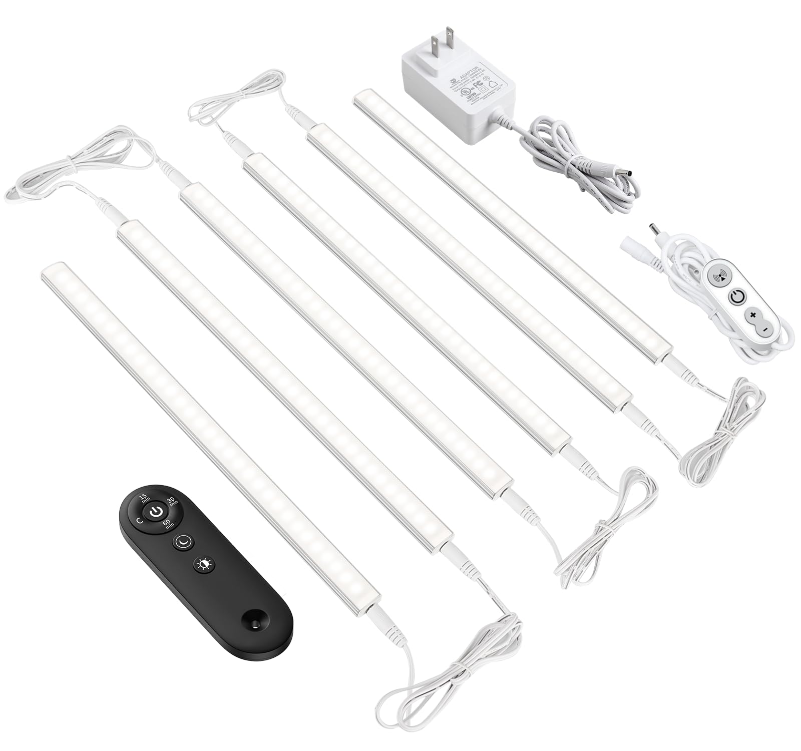 Photo 1 of *UNTESTED*
Remote Control Under Cabinet Led Light Plug in, Dimmable Daylight White 4500K, 6 Pack 12 inch Linkable Under Counter Lights for Kitchen Upgrade ETL Listed Plug 24V, UNO-LK 4500K