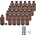 BPFY 24 Pack 4 oz Amber Boston Glass Bottle with Black Poly Cap, Funnel, Chalk Labels, Pen for Homemade Vanilla Extract, Essential Oils, Wedding, Christmas, Holiday Gift