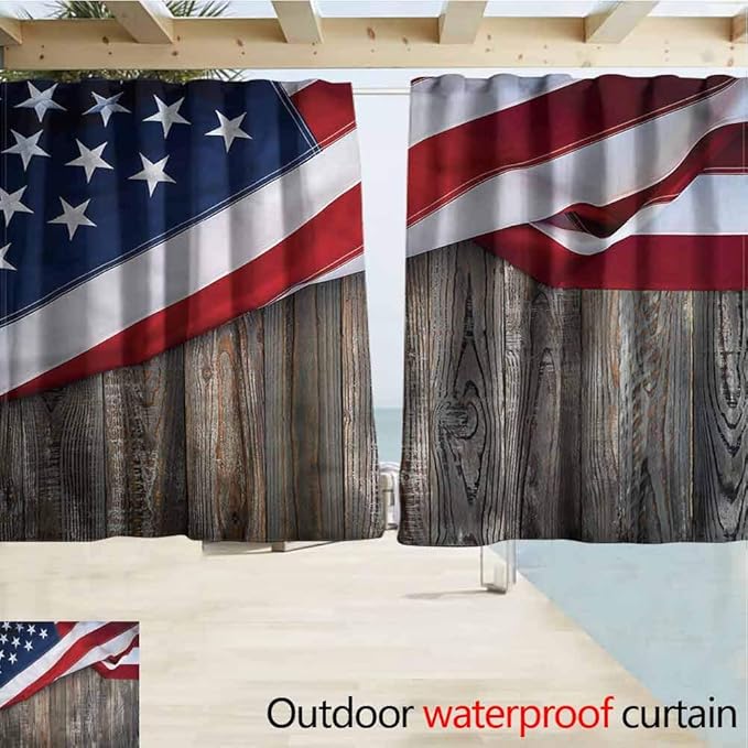 Jktown American Flag Curtains for Patio Waterproof Rod Pocket Curtain Panel 72"x84