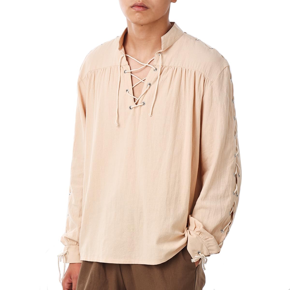 COSDREAMERMen Long Sleeve Shirt Medieval Renaissance Viking Pirate Tops (Tops White, XX-Large) — image 1