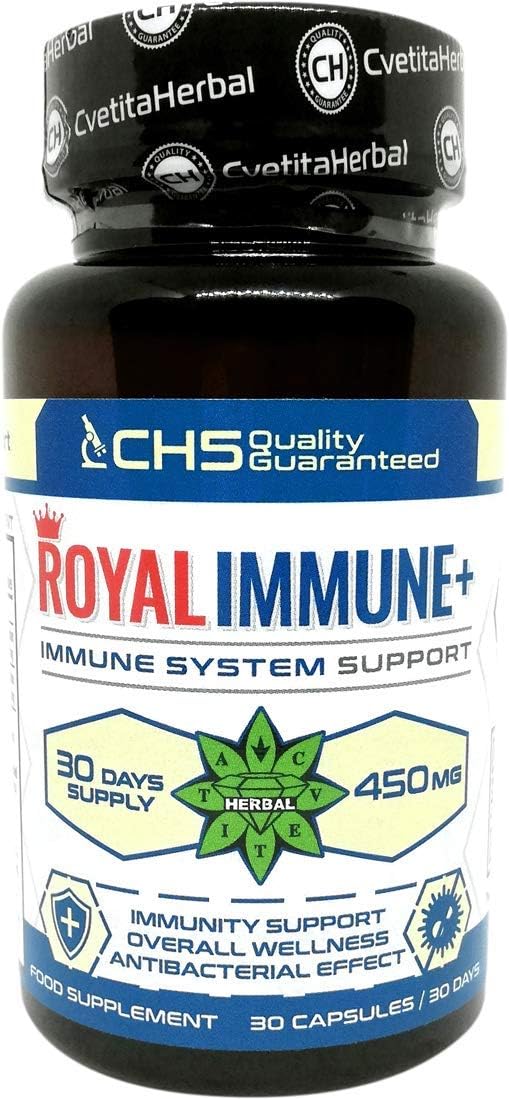 Royal Immune+ | 30 Capsules (1 Month Supply) | Strong Immune System | Echinacea | Zinc | Vitamin C | Siberian Ginseng | Leuzea Extract | Strong Immune System Product by Cvetita Herbal