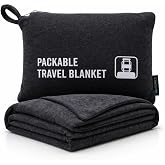G FORCE Jersey Knit Packable Travel Blanket Black 50x47 Inch | Carry Strap, Luggage Sleeve, Airplane Travel Essentials, Compact Portable Throw
