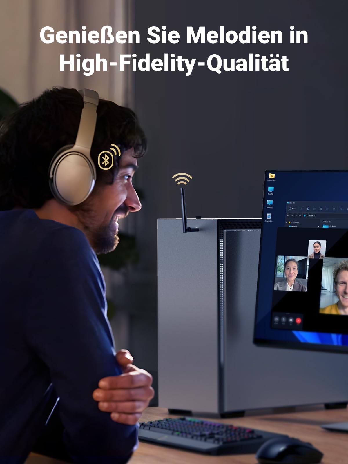 UGREEN USB Bluetooth Adapter PC Mit Großer Übertragungsreichweite Bluetooth Dongle für Windows 11/10/8.1, Bluetooth Stick für Maus, Tastatur, Kopfhörer, Handy, Controller 7