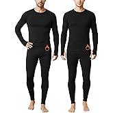 Patelai 2 Pack Mens Thermal Underwear Fleece Lined Underwear Shirt and Pants Set Base Layer Top Bottom Cold Weather Winter