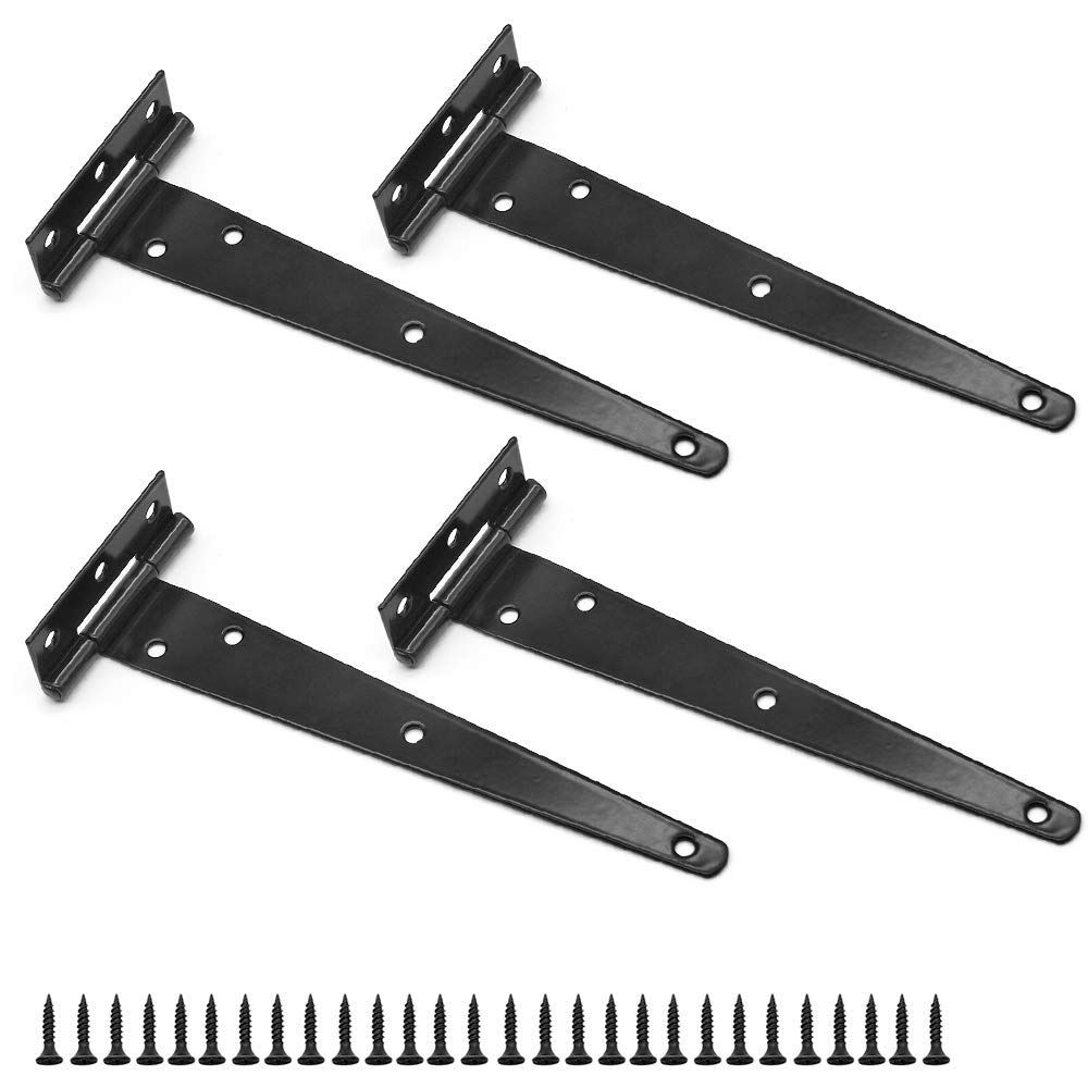 D-Orange 4 Pack Heavy Duty Tee Hinges - 8 Inch Metal Door, Shed, Fence & Garden Hinges with 28Pcs Screws - Black
