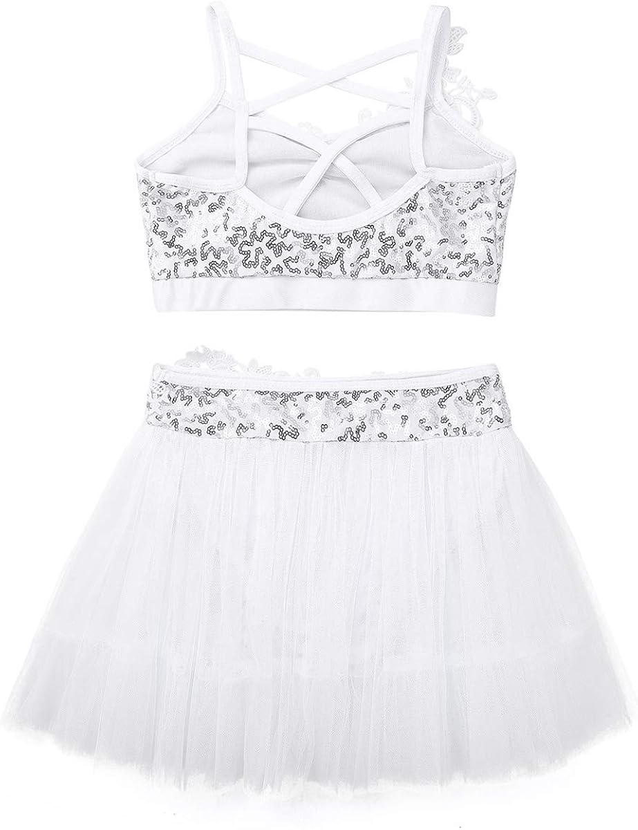 CHICTRY Kids Girls 2-Piece Flower Applique Tutu Skirt Top Set for Gymnastics Ballet Dancing or Swimming: Clothing