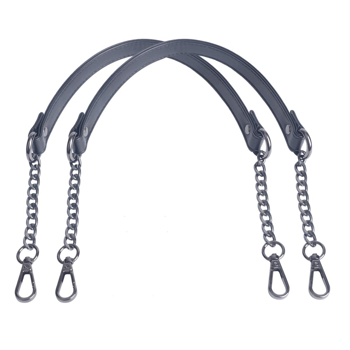 BEAULEGAN Handbag Chain Handles - Microfiber Leather - 60 cm Replacement Strap for Women Bag/Purse, Pack of 2 (Black/Gunmetal)