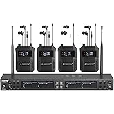 Phenyx Pro Quad-Channel Wireless in Ear Monitor System, Mono IEM System w/ 4 Bodypacks, 4x25 UHF Frequencies, Rack Mount, 164 ft Range, Wireless in Ear Monitor for Bands/Studio (PTM-33-4B)