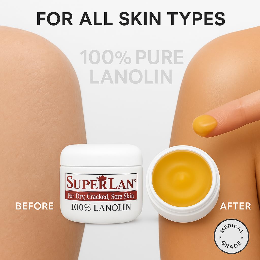 Lanolin Cream 1 Oz - 100% Organic Nipple Cream Lanolin - Thicker Body & Face Moisturizer for Eczema, Psoriasis & Severe Dry Skin - Ultra Hydrating & Soothing Skin Moisturizer for Hot & Cold Weather