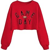 Game Day Crop Sweatshirt for Women Funny Football Baseball Mom Graphic Lantern Long Sleeve Pullover Outfits Tops