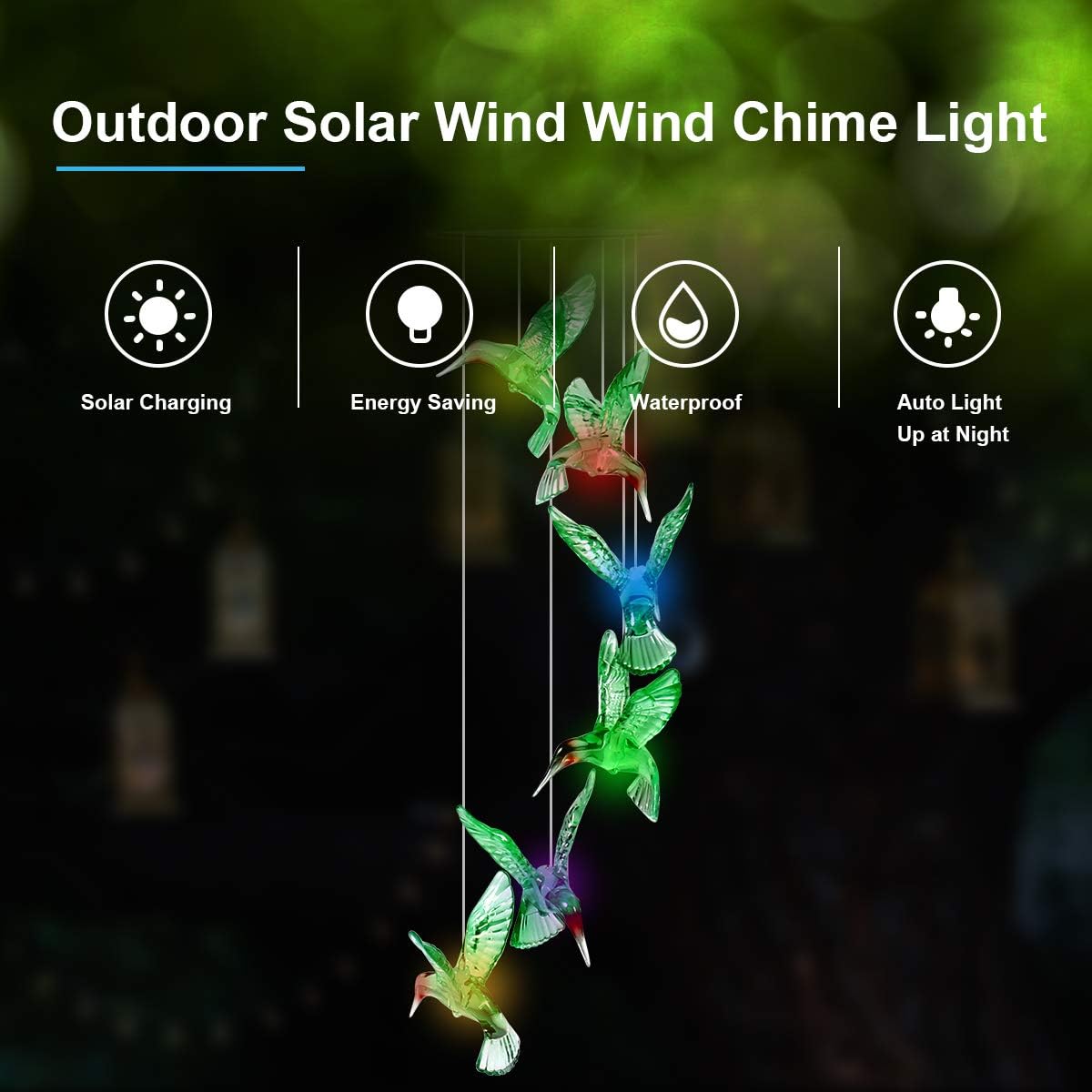 Solar Hummingbird Wind Chimes, Color Changing Mobile LED Solar Wind Chime, Mom/Grandma Birthday Gifts, Outdoor Waterproof Mobile Hanging Solar Lights for Porch, Patio, Yard, Garden Decor : Garden & Outdoor