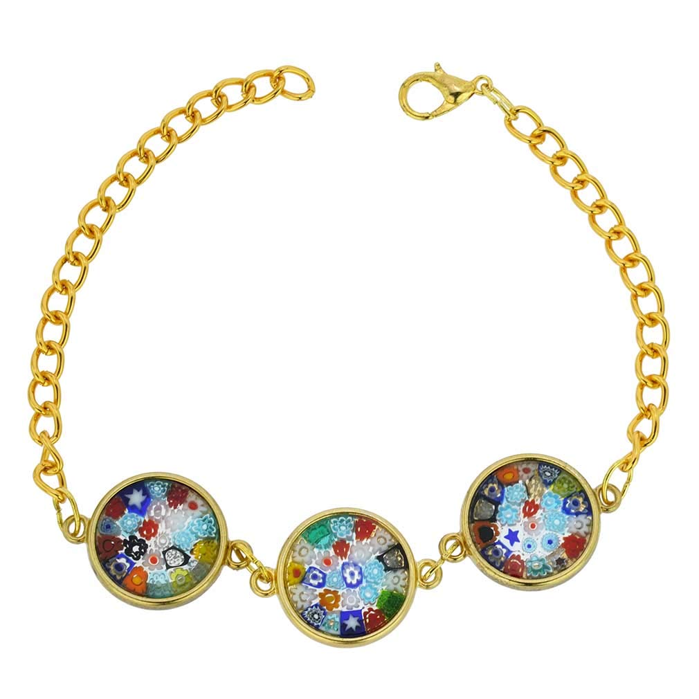 Glass Of Venice Murano Glass Millefiori Gold Disks Bracelet - Multicolor