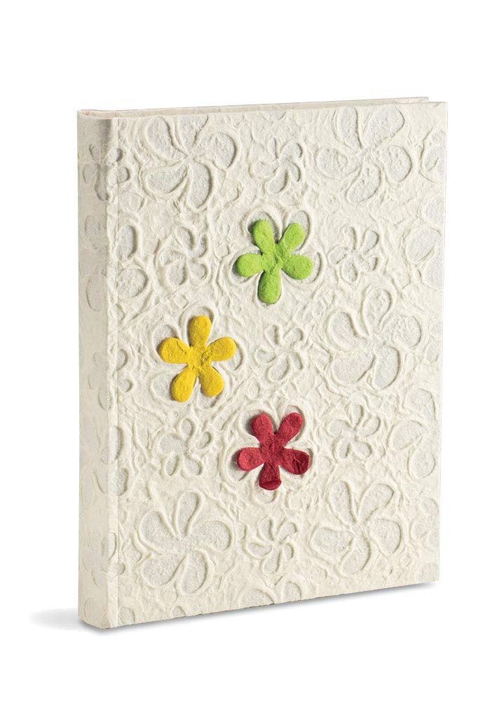 Mareli Photo Album 20 x 25 cm in White Nature Paper with Flowers Relief and Flowers Application