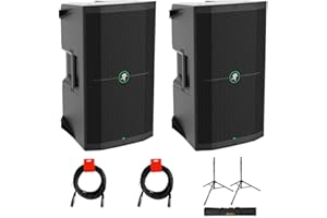 Mackie Thump 210 (2 Pack) Bundle with XLR- XLR Cable (2 Pack), Auray SS-47S-PB Deluxe Height-Adjustable Steel Speaker Stands with Tripod Base and Carrying Case