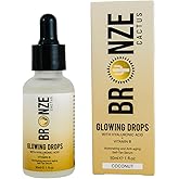 Bronze Cactus Glowing Tan Drops – Mix-in Self Tanner with Vitamins B & E & Hyaluronic Acid | Vegan Friendly, Brightening & Nourishing | Quick Dry, Natural Sunless Glow for Face & Body