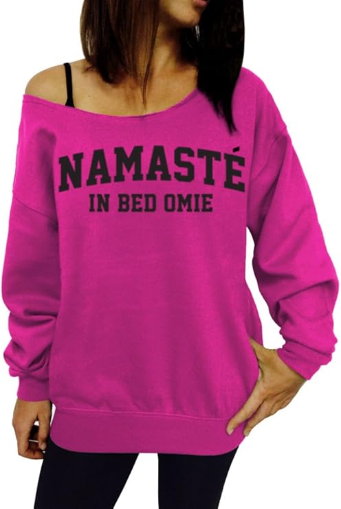 Namaste in Bed Slouchy Sweatshirt - Small Pink Black Ink at Amazon Womenâs Clothing store