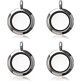 WANDIC Silver Photo Charms, 4 Pcs Screw Thread Round Memory Locket Pendants, Bridal Wedding Bouquet Frame For Bouquet Decoration, Key Chain, Necklace Making, 20mm