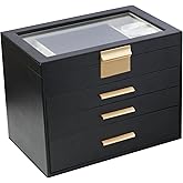 BOOVO Jewelry Boxes for Women, White and Black 4 Layer Large Jewelry Box for Necklace, Bracelet, Earrings, Rings Storage, Jewelry holder Organizer for Girls Gift (Clear Black, 4 layer)
