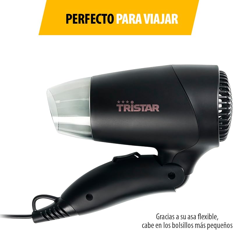 Secador de viagem - Pega Dobrável - Tamanho Compacto - Potente 1200 W - Preto - HD-2460