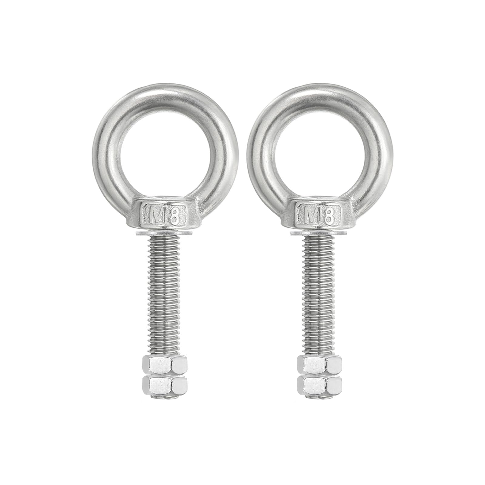 PATIKIL Lifting Shoulder Eye Bolts, 2 Pack M8x50 304 Stainless Steel Eye Bolts Threaded Screw Eyebolt Shoulder Ring with Double Nuts Fixed for Lifting Hanging