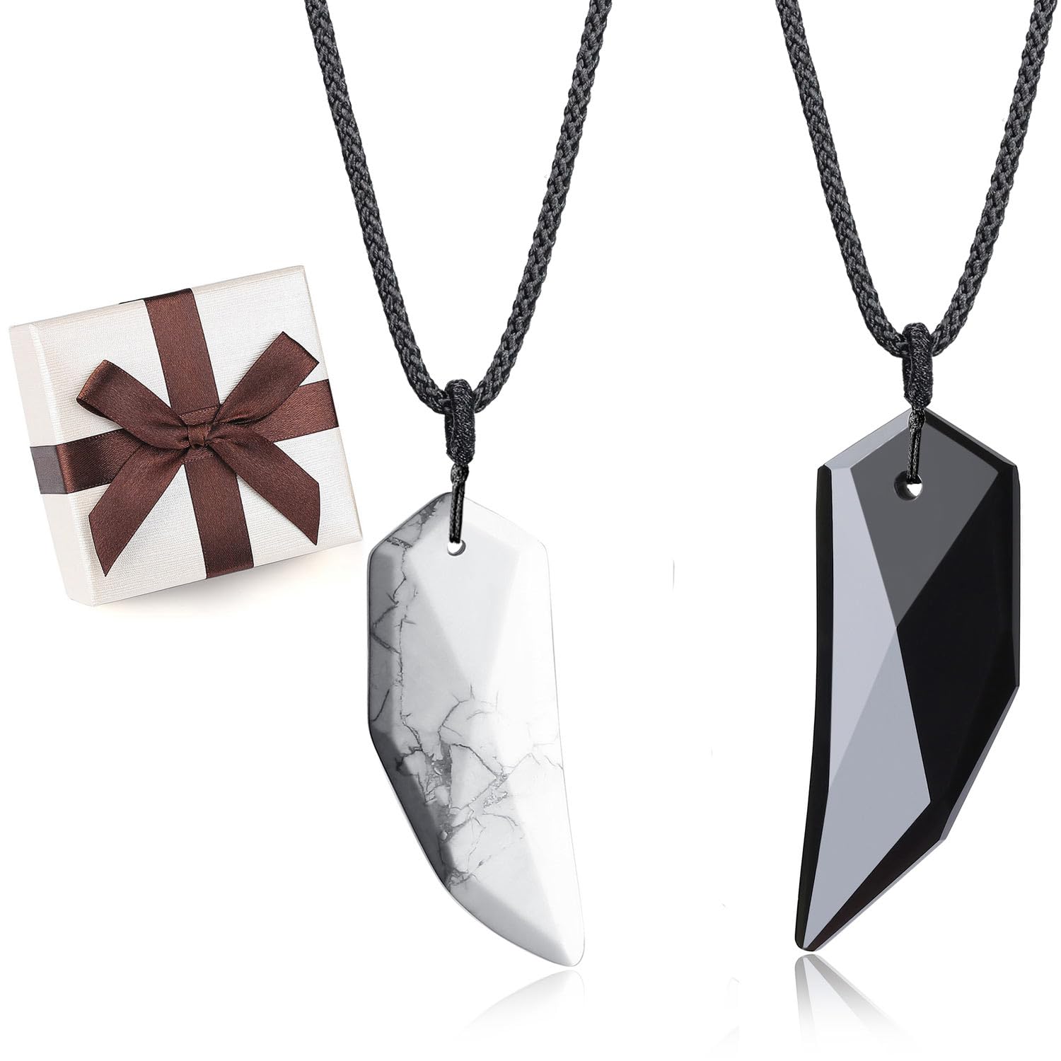 COAI Obsidian Howlite Wolf Tooth Yin Yang Couples Pendant Necklaces