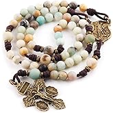 St. Michael Amazonite Stone Paracord Rosary – Antique Bronze Catholic Prayer Beads for Men & Women, Durable Handmade Necklace Gift