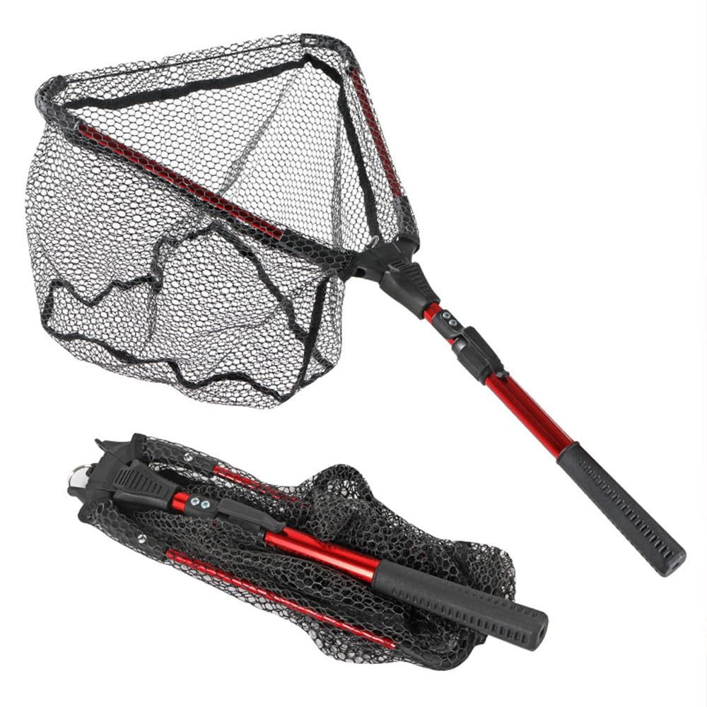 Roysmart Fishing Net with Telescopic Pole Handle, Foldable Landing Net, Telescopic Fishing Net for Kayak, Salmon, Catfish, Easy to Catch and Release