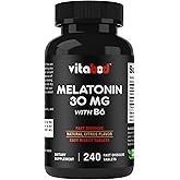 Vitabod Melatonin 30 mg with Vitamin B6 – 240 Fast Dissolve Tablets High-Potency Sleep Support – Drug-Free, Natural Citrus Flavor – Vegetarian, Non-GMO, Gluten-Free