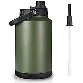 Sursip 1 Gallon Insulated Water Jug wtih Straw, Stainless Steel Large Sports one Gallon Water Bottle for Travel, Hiking, Camping 128 oz (Amry Green)