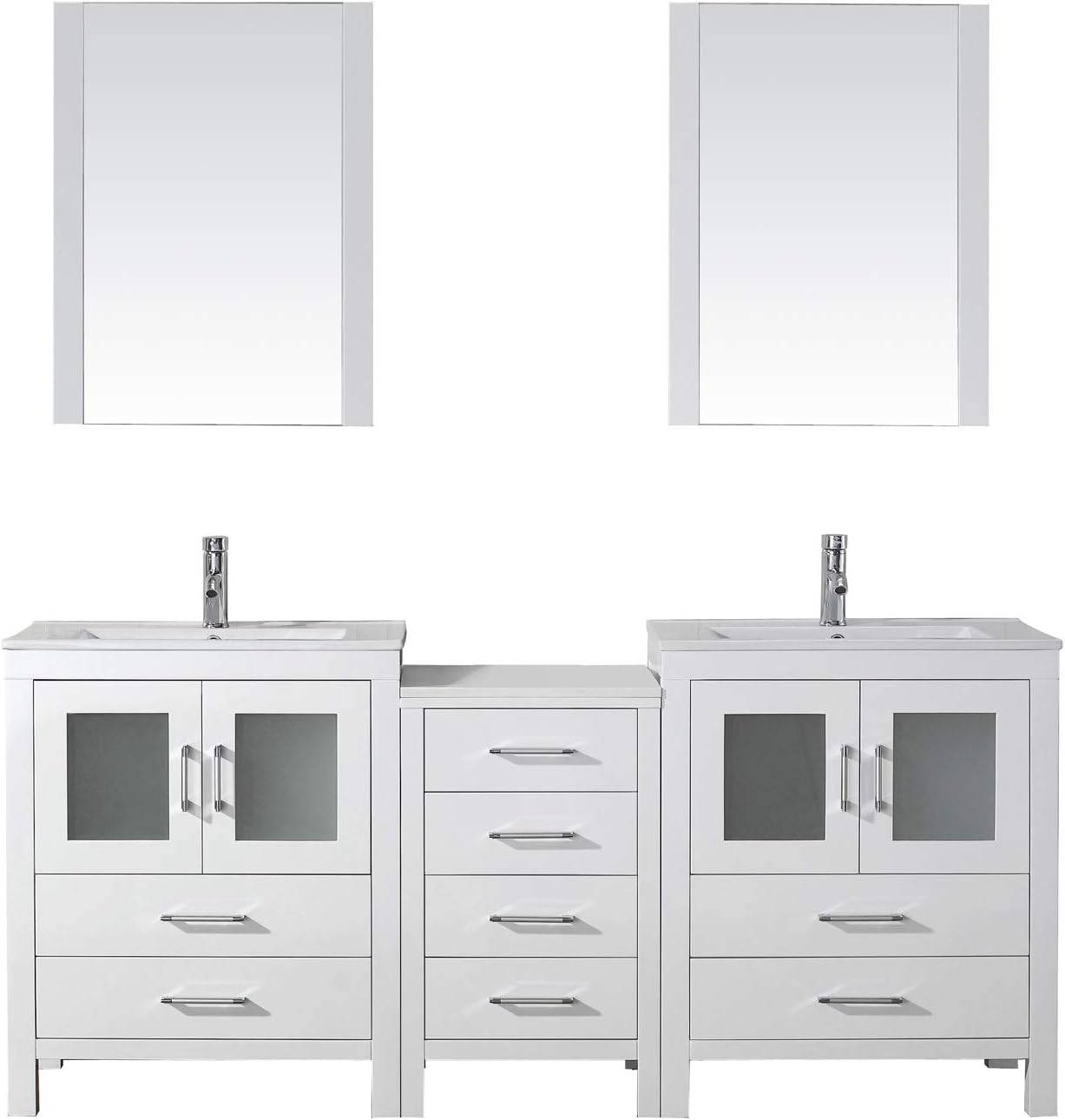 Virtu USA Dior 74 inch Double Sink Bathroom Vanity Set in White w