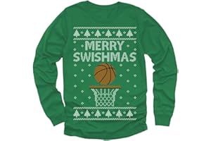 TSTARS Merry Swishmas Boys Ugly Christmas Sweater Style Basketball Xmas Holiday Youth Kids Long Sleeve T-Shirt