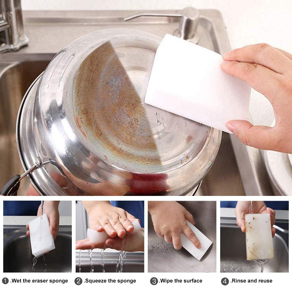 SmilePowo 100 Pack Magic Cleaning Sponges Eraser,Multi-Functional Premium Melamine Sponge Foam Cleaning Pads,Dish,Household Cleaning Sponge for Kitchen,Furniture,Bathroom(Universal Cleaner): Kitchen & Dining