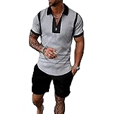 Kubsid Black Grey Mixed XXL Men Track Suits 2 Piece Set Summer Casual Outfits Fashion Polo Shirts Short Sleeve and Shorts Set Vacation Clothes