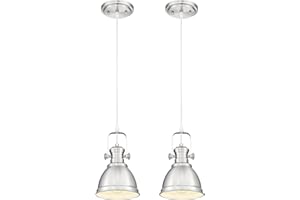 Audickic 2 Pack Pendant Lights Kitchen Island, Farmhouse Hanging Lights Fixtures with Metal Shade, Rustic Kitchen Pendant Lighting Over Island for Dining Room, Brushed Nickel, AD-2151-1P2-SN