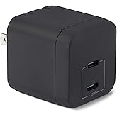鶹 Basics Fast Charging USB C Nano GaN Wall Charger, 35W 2-Port for Tablets Phones, Black