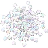 SUNNYCLUE 1 Box 100Pcs White Acrylic Heart Beads Clear Acrylic Star Beads AB Color Gradient Plastic Assorted 1.5mm Hole Loose Spacers for Jewelry Making Bracelets Necklaces Earrings DIY Accessories