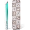 Expert Slant Tip Tweezers with Leather Case, GlamTweeler Sharp & Precision Stainless Steel Tweezer for Eyebrows, Facial Hair and Fine Hairs Removal (Sparkle Mint Green & Silver)